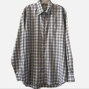 Peter Millar button down dress shirt 100% cotton navy/blue/gray plaid sz L